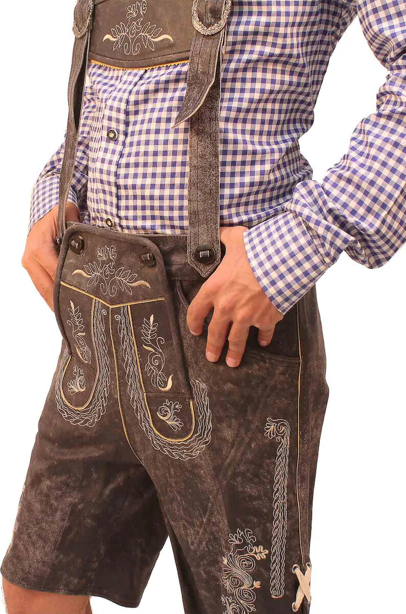 Men’s Bavarian Tratchen Lederhosen Pant German Oktoberfest Suede Leather Pants