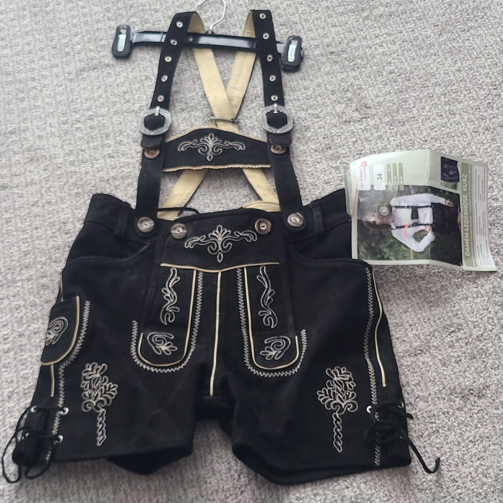 Stockerpoint women Black Leather Lederhosen Traditional German Style Size 34