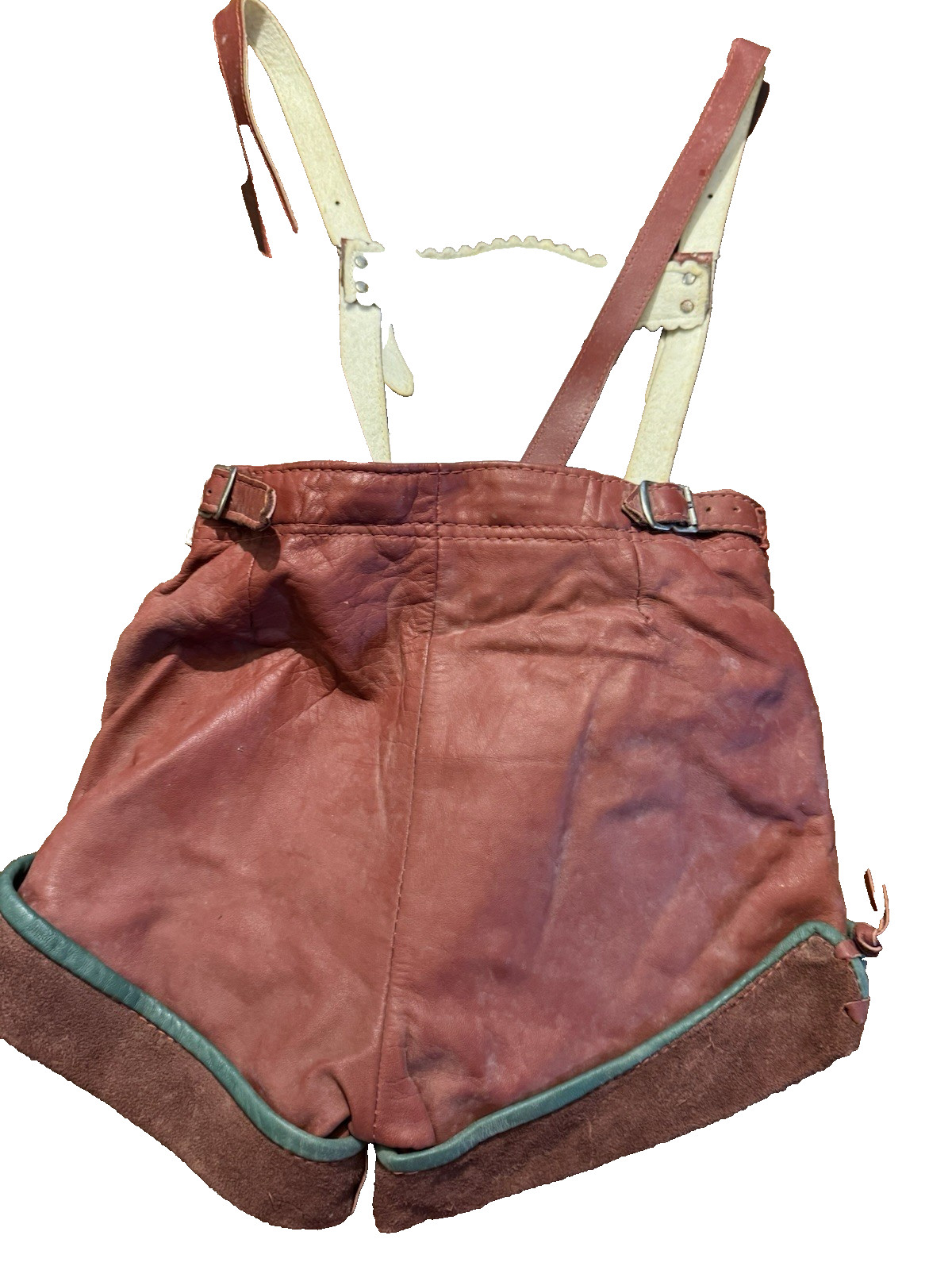 Vintage Lederhosen Red With Green ￼Accents German Shorts Echt Leder