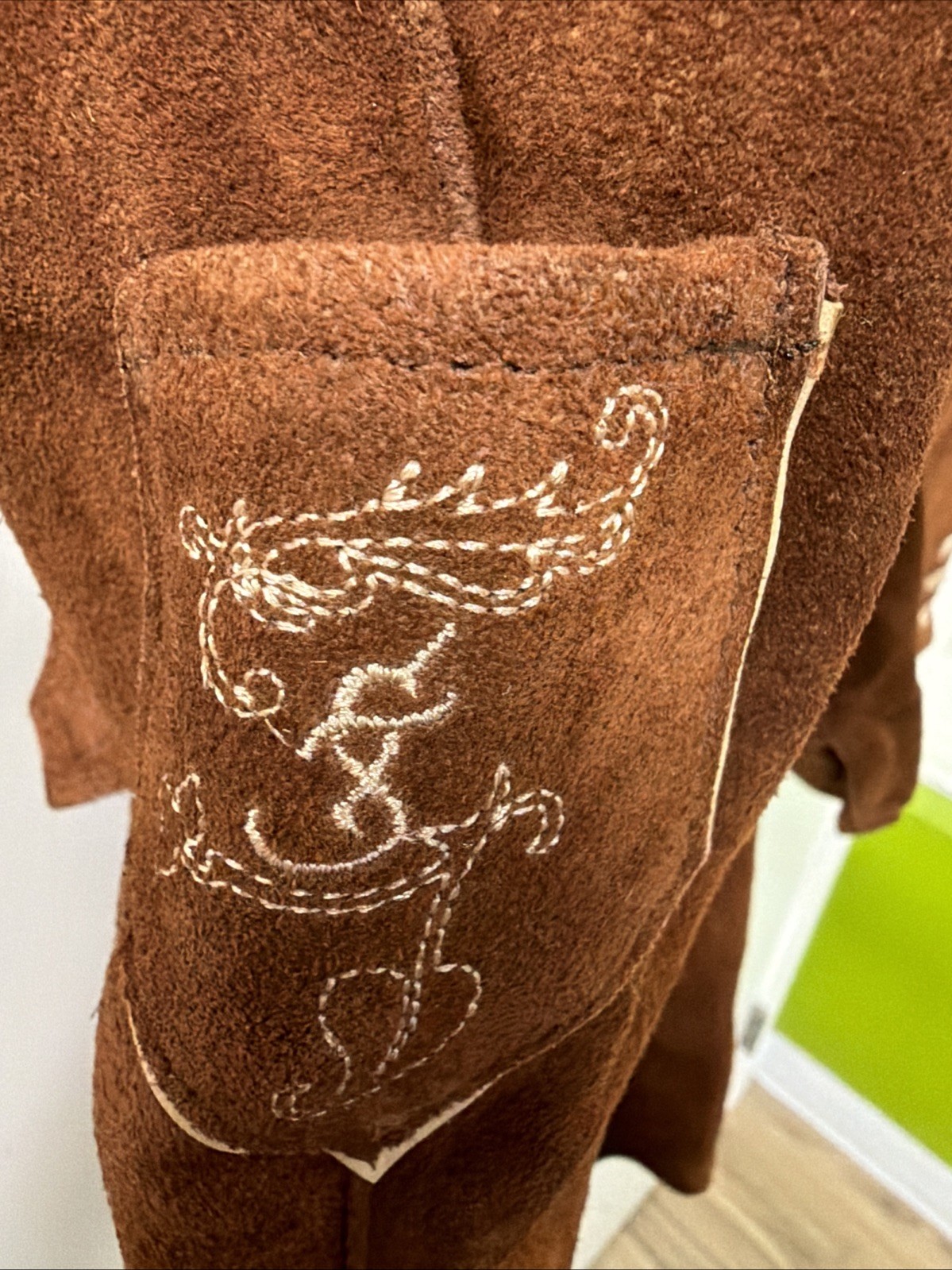 NEW Schonberger Trachten Mens Sz 44” Lederhosen Brown Suede Lamb Leather German