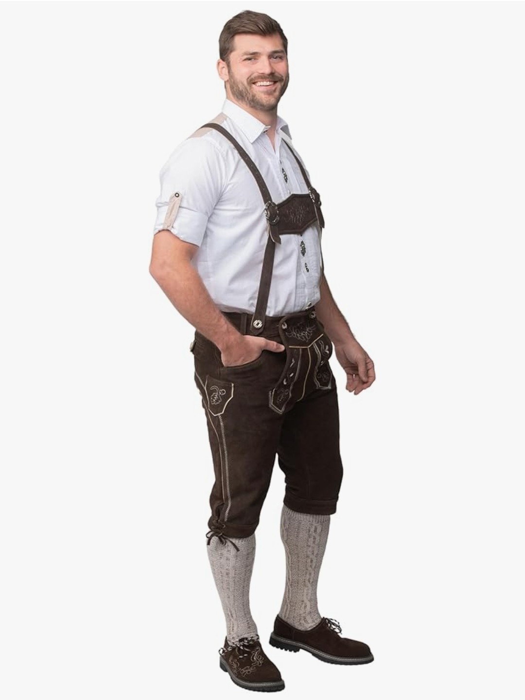 UOMNICUE Oktoberfest Costume Trousers Men’s Bavarian Lederhosen Brown -…
