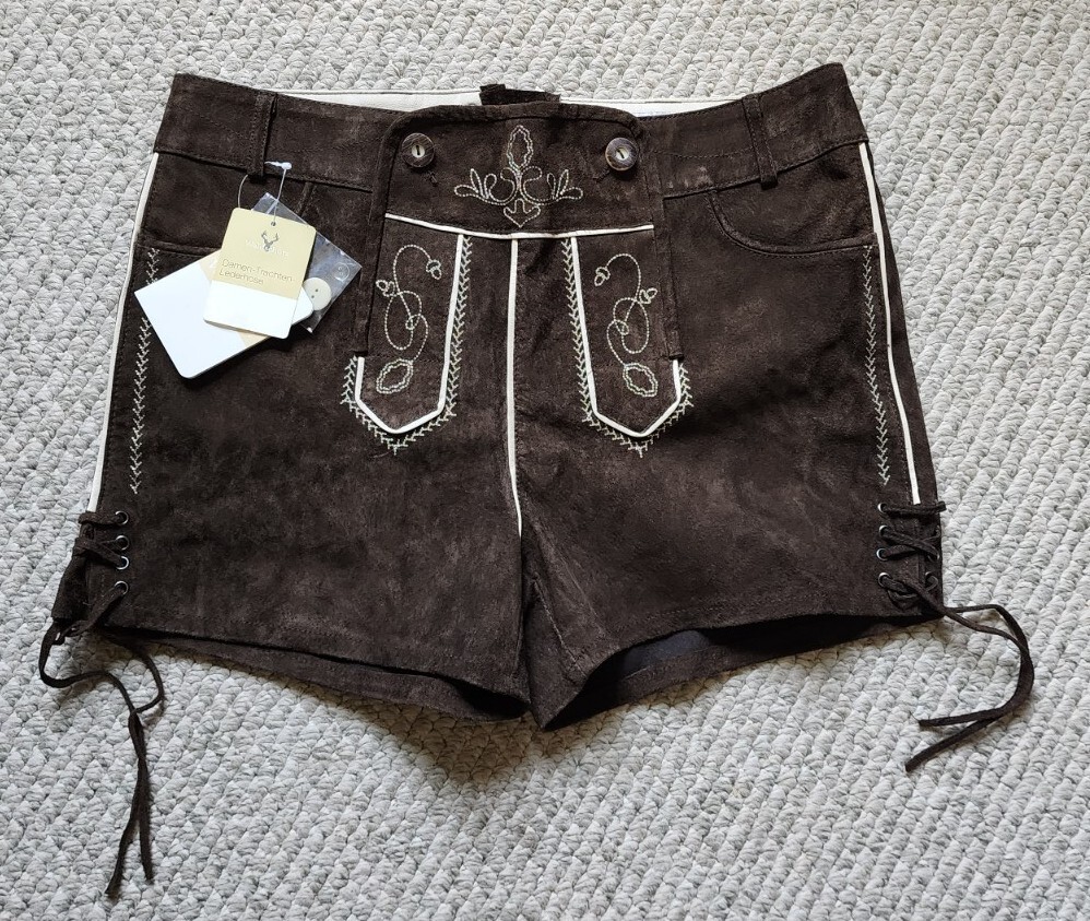 NWT Waldschutz Lederhosen Ladies Oktoberfest Chocolate Leather EU 38-M-US 10