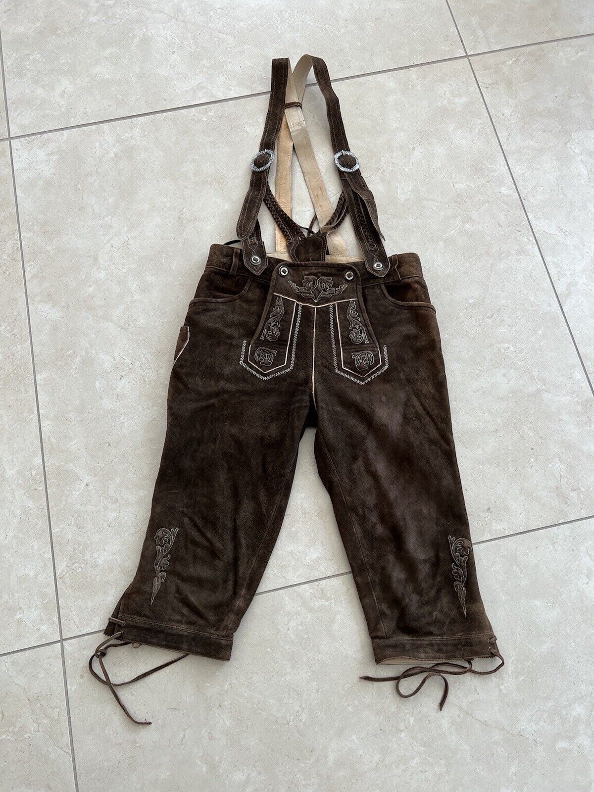 Lekra Dark Brown Traditional Knee High Lederhosen 100% Leather High Quality, Soft