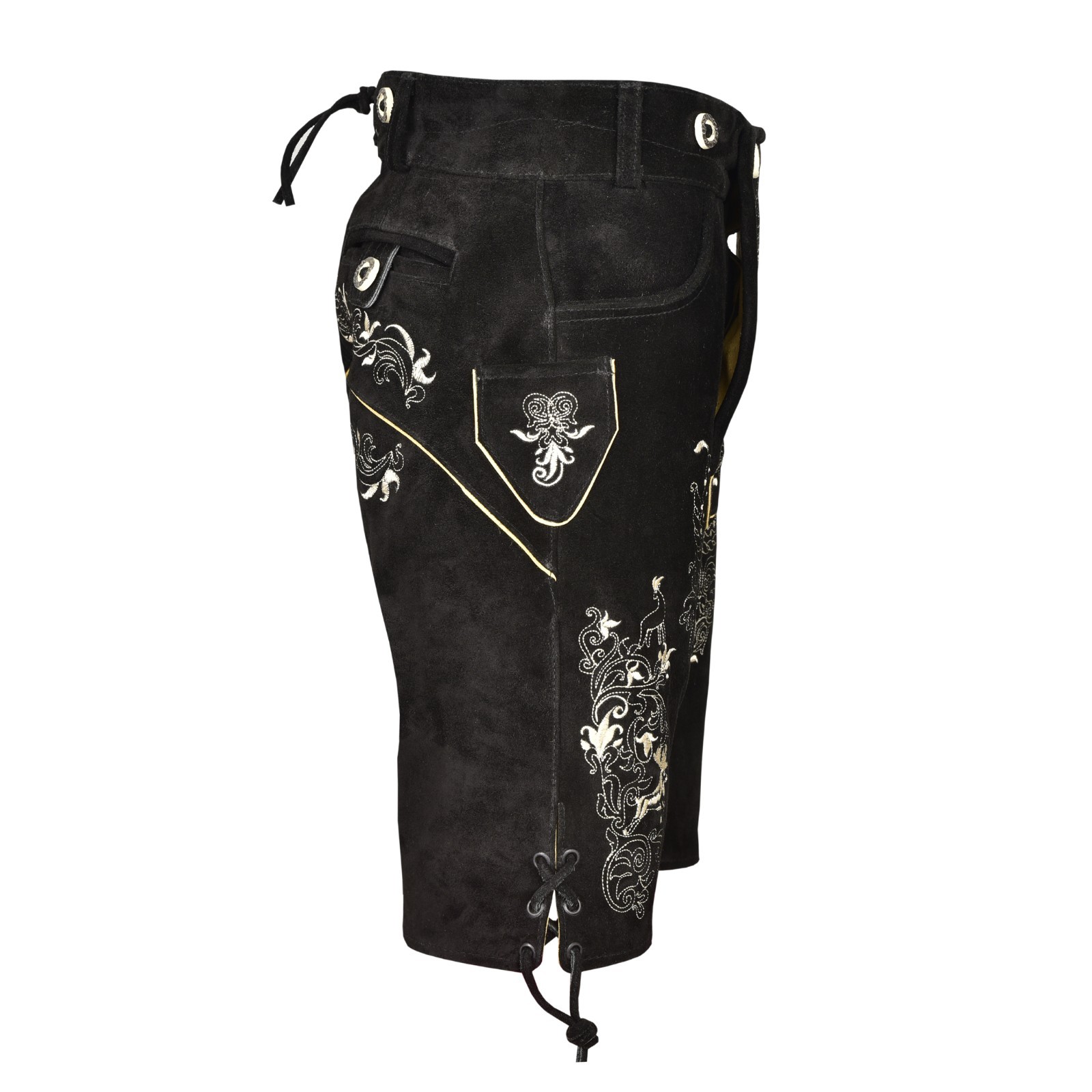 Men Traditional Leather Oktoberfest Lederhosen (Brown, Black, Gold, Med Brown)