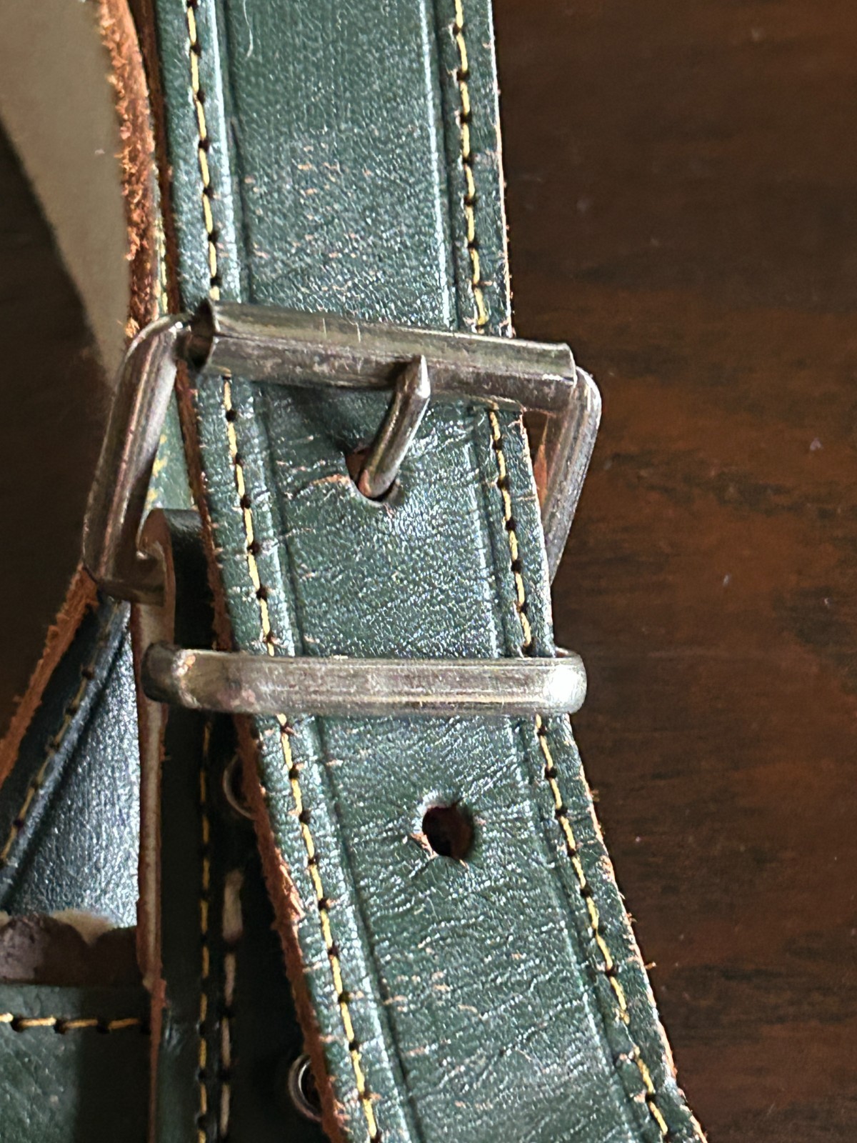 Vintage Leather Lederhosen Tooled Suspenders Carved Medallion 32 in Adult Waist