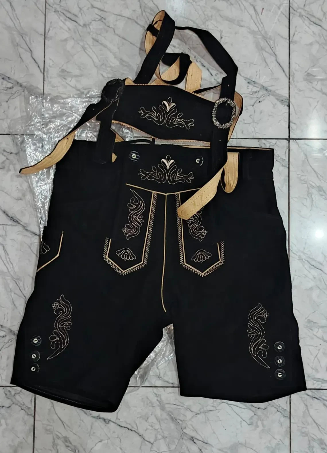 Men’s Authentic Real Suede Lederhosen Embroidered Suspenders Oktoberfest Costume
