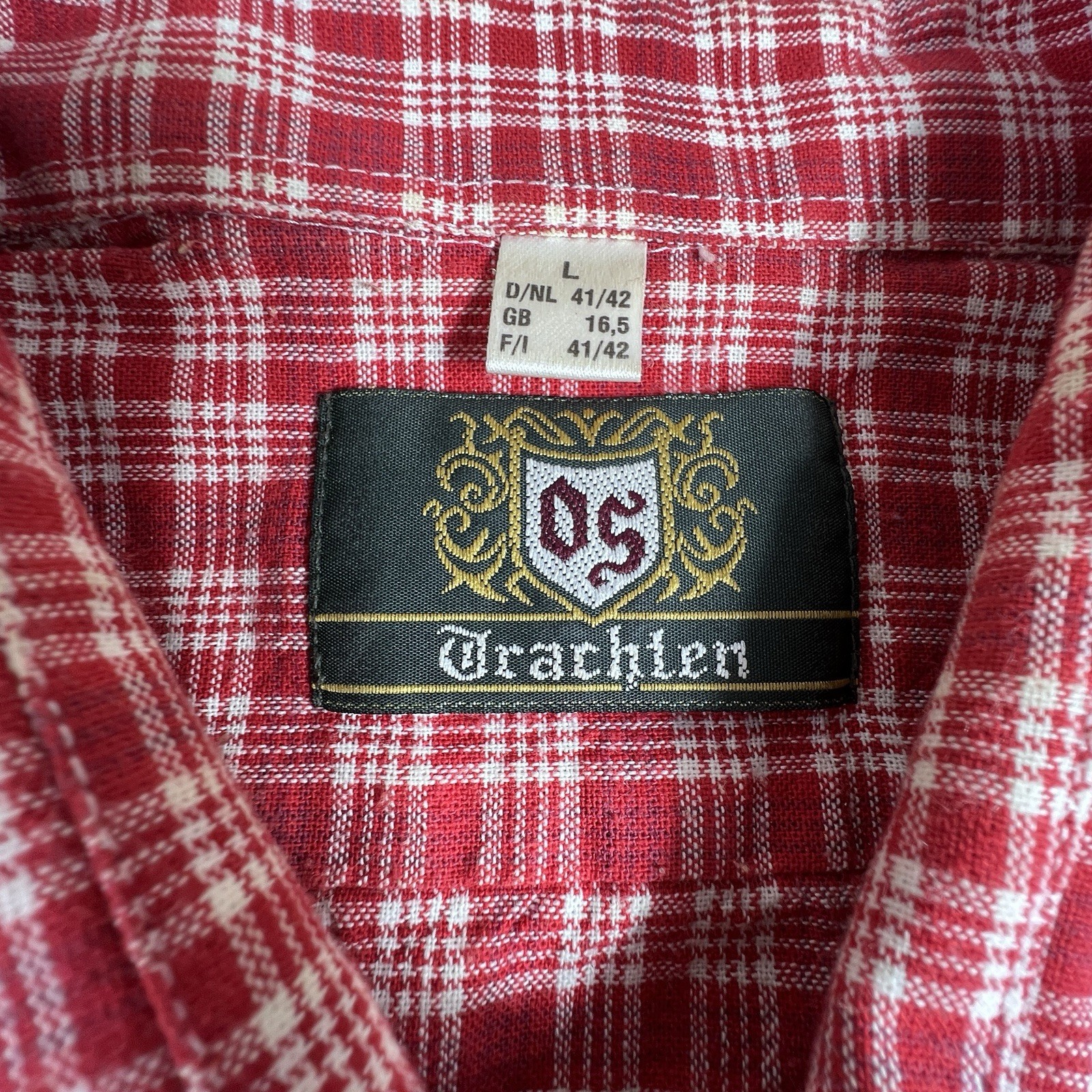 Drachten German Style Men’s Shirt Plaid RED. Sz L OKTOBERFEST,Germany Lederhosen