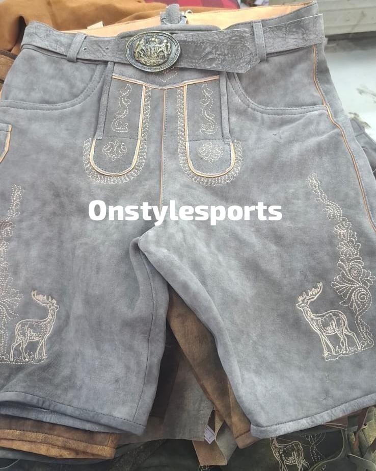 Authentic Bavarian Lederhosen Men Genuine Suede Leather Shorts Oktoberfest