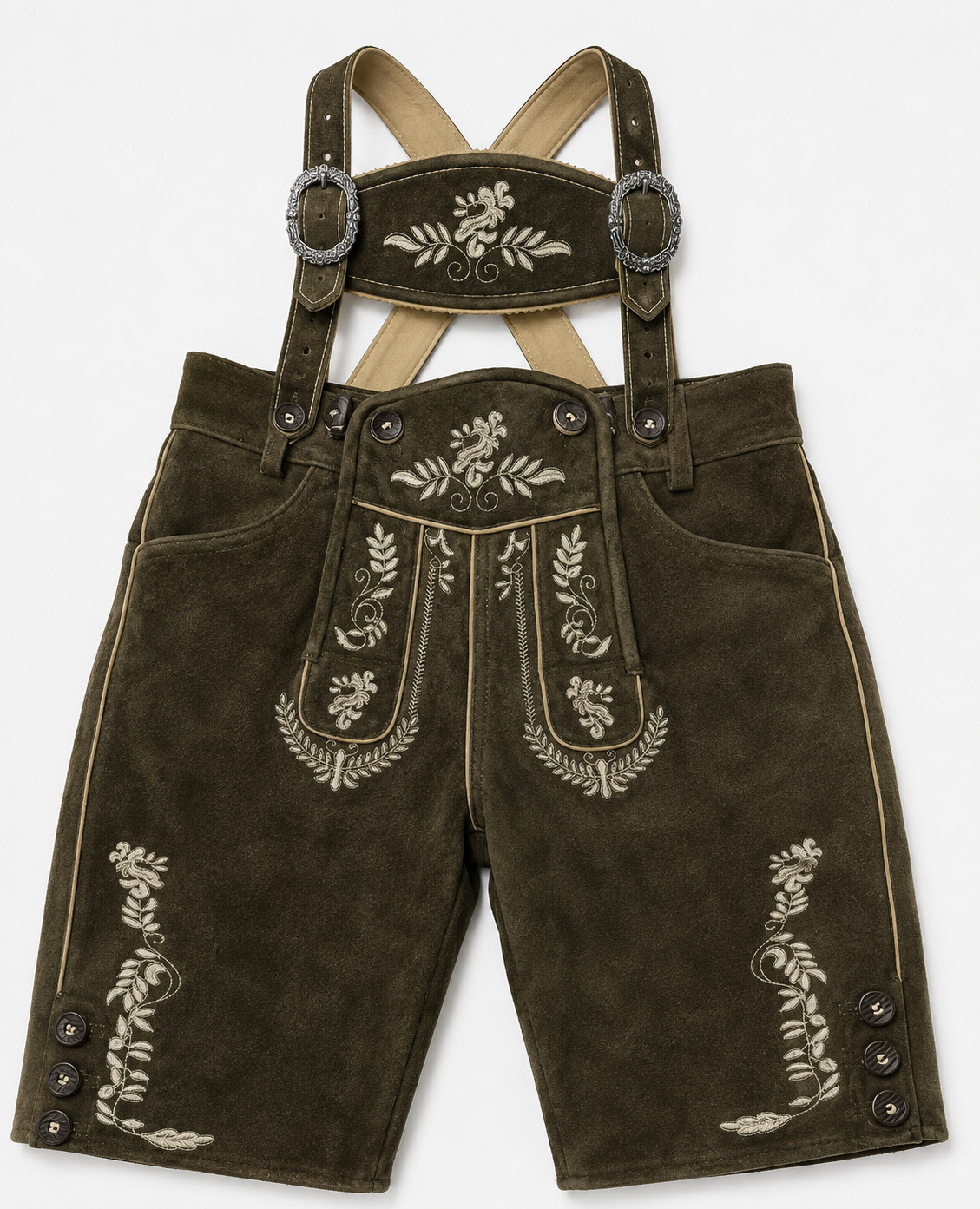 Men’s Lederhosen Shorts Genuine Suede Leather Bavarian Oktoberfest Suspenders