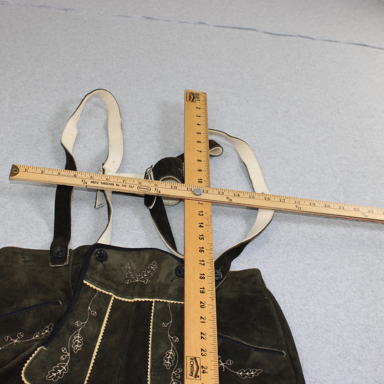 Vintage Lederhosen Men 34 Brown Suede Leather Embroidered Oktoberfest Deer Retro