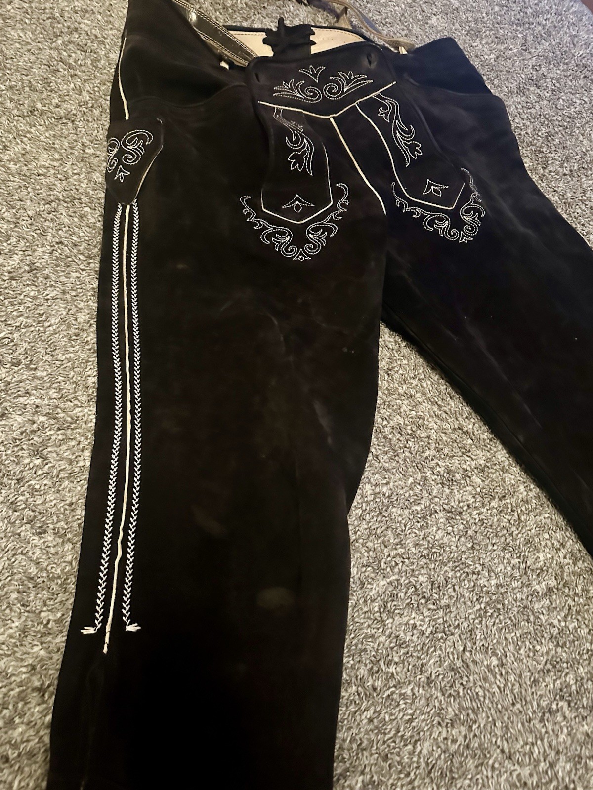 Beckert Modell Embroidered Suede Lederhosen Sz 36 Waist With Suspenders