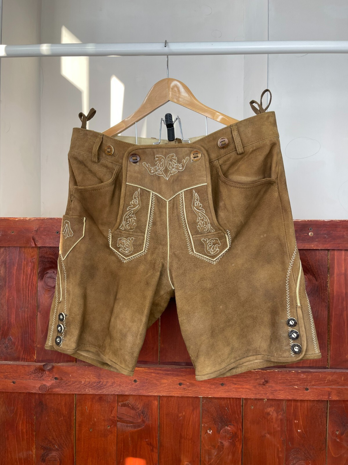 Country Maddox Trachten Lederhose Brown Leather Shorts 48 54