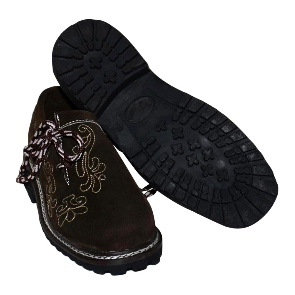 Men BROWN Leather German Shoes Lederhosen 9 10 11 12 13 Oktoberfest EMBROIDERED