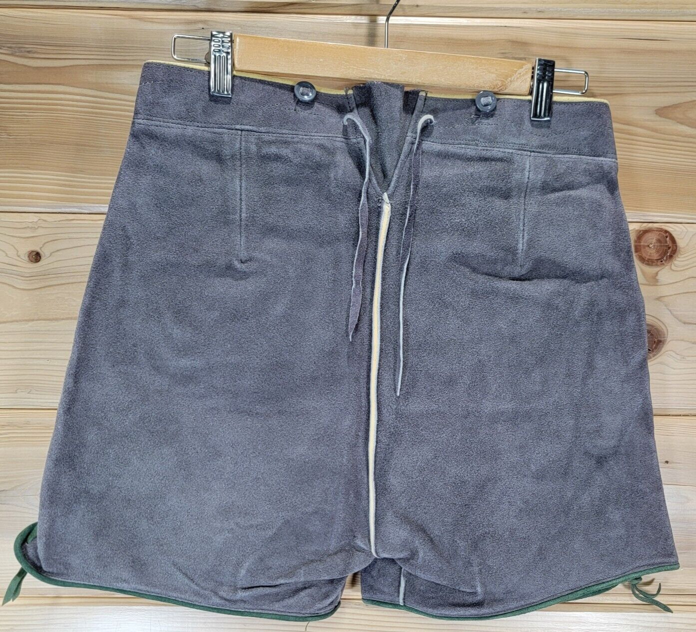 VTG Lederhosen Unisex Shorts Gray Flowers Genuine Leather Oktoberfest 30×16