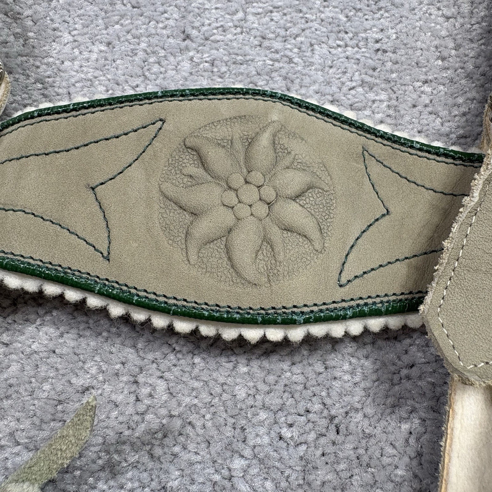 1960s German Lederhosen Leather Suede Overalls KIDS Size 6 Green Gray Embroidery
