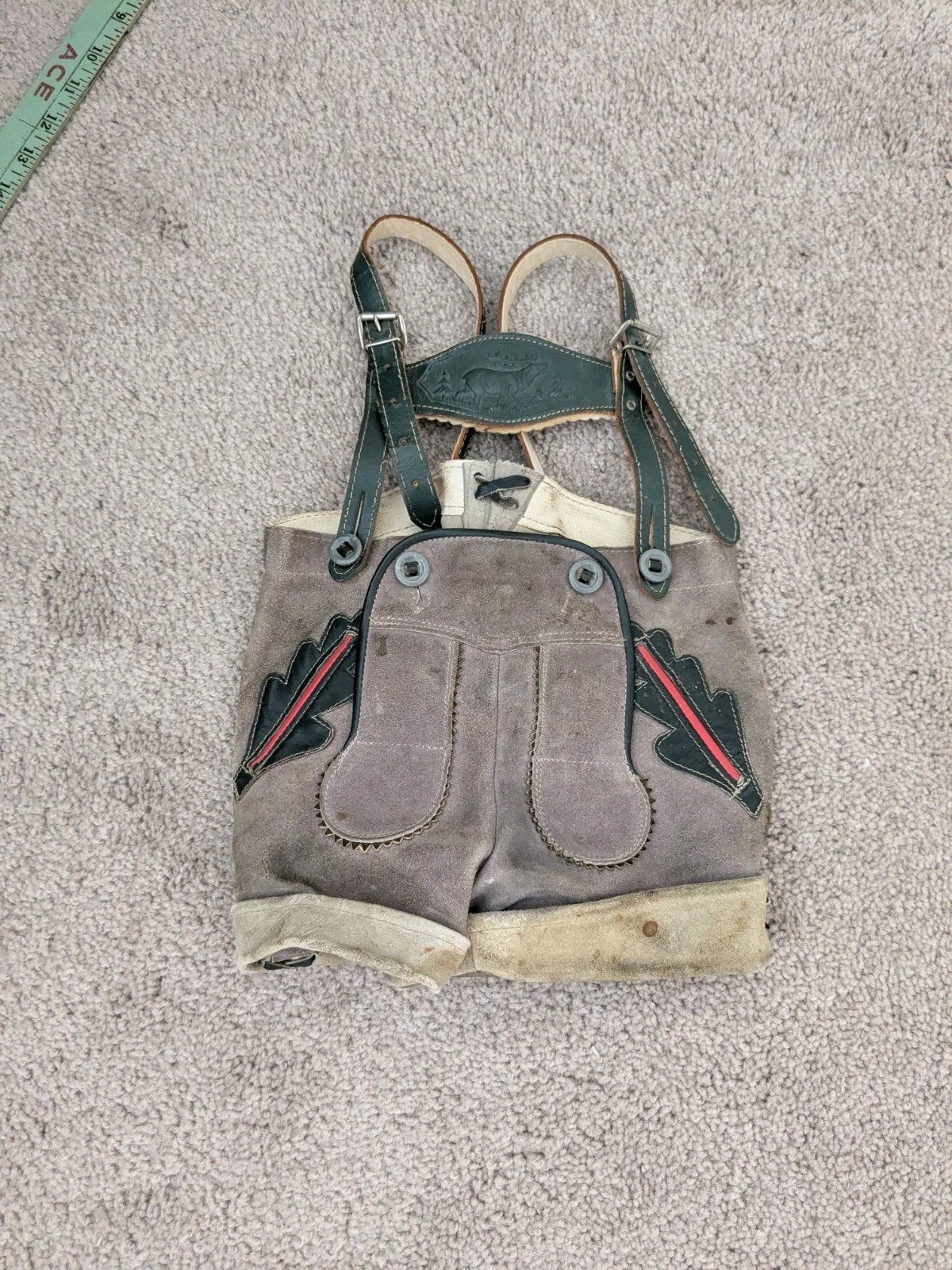 Vintage Lederhosen Kids Leather Shorts Suspenders Bavaria