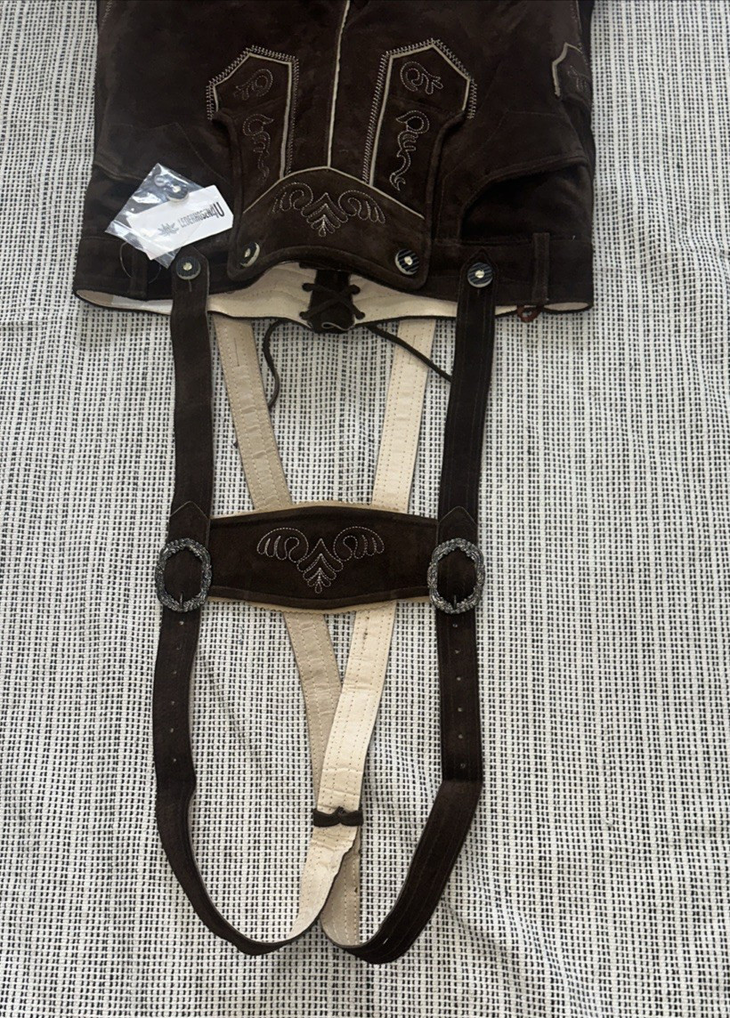 Lederhosen4U Brown Suede German Lederhosen Hans Size 52 New