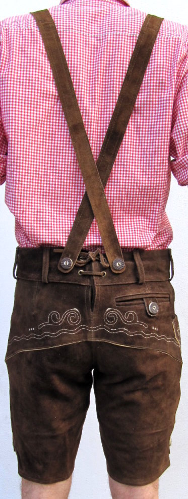 HIRSCHBERGER Trachten Lederhose kurz braun Gr. 46 – 60 Wildleder mit Träger