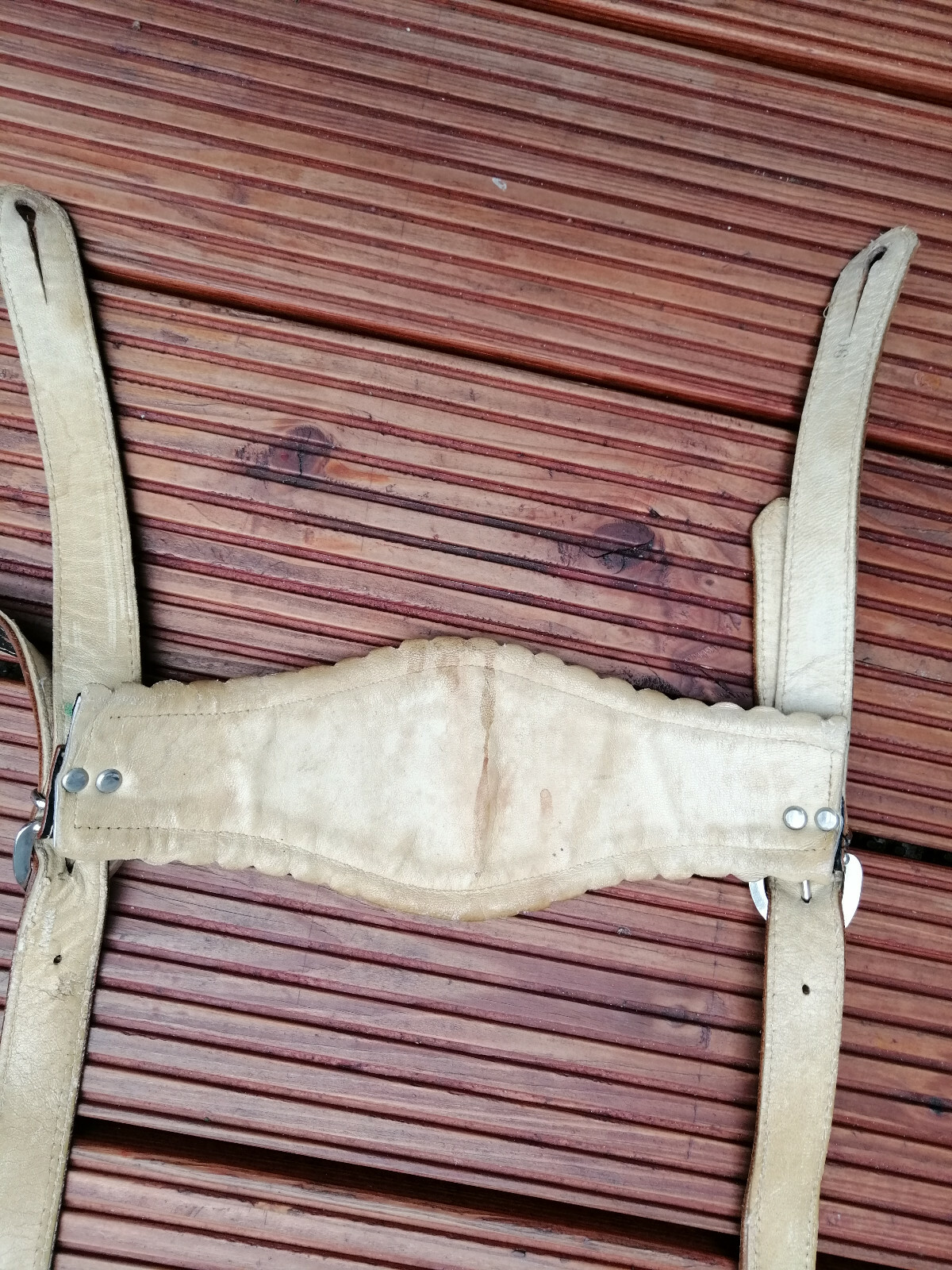 Ancient gold embroidered Bavarian leather suspenders antique Bavarian coat of arms