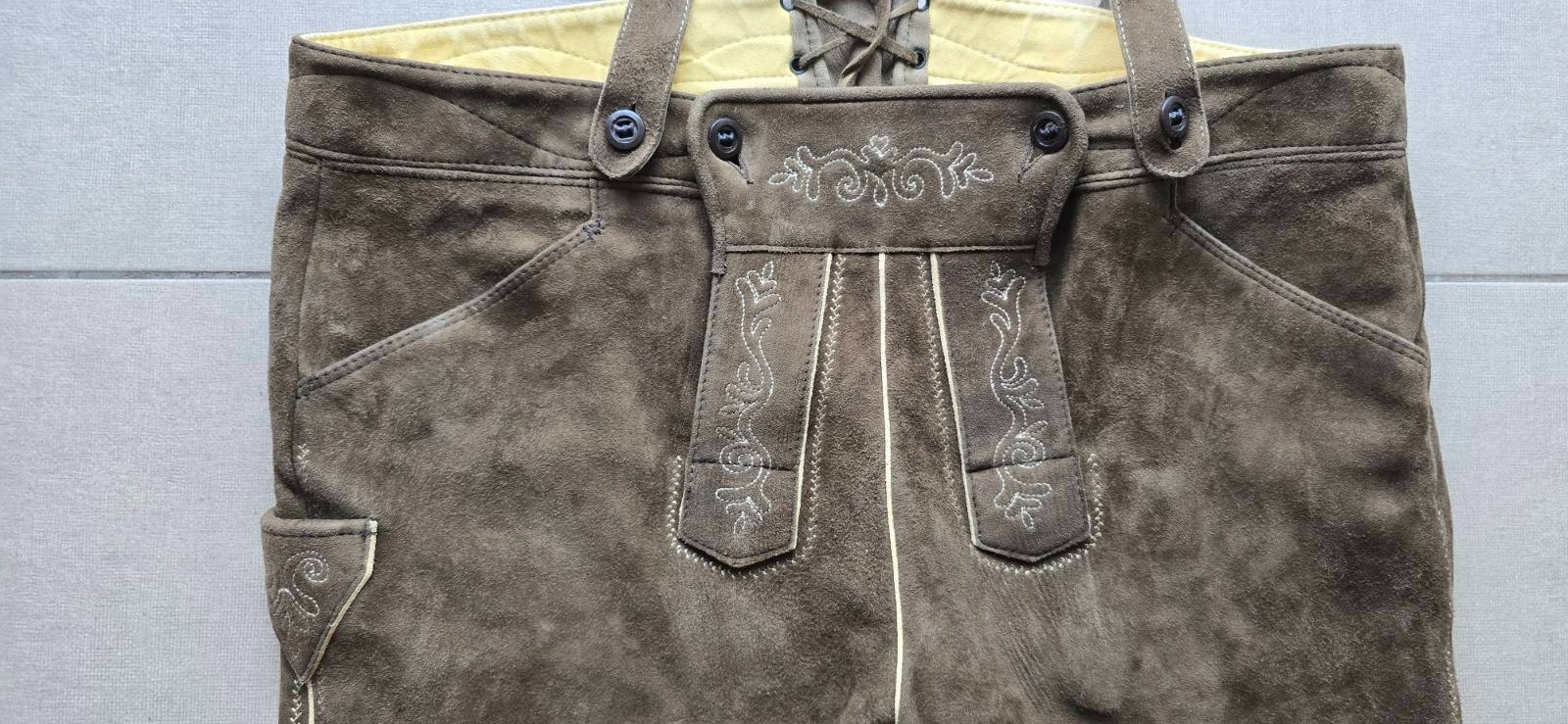 VTG Karl Klüber Trachten Lederhosen Leather Pants Men Oktoberfest Suspenders-2XL