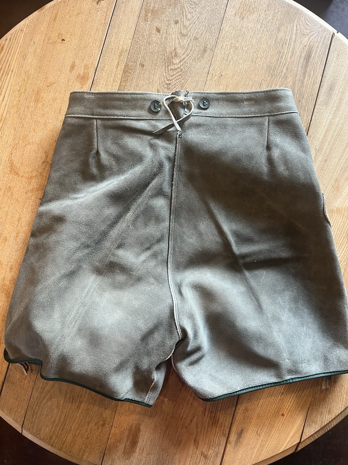 Vintage Gray Leather Lederhosen Shorts w/ Belt Size 14/72 Art. 203/VIII