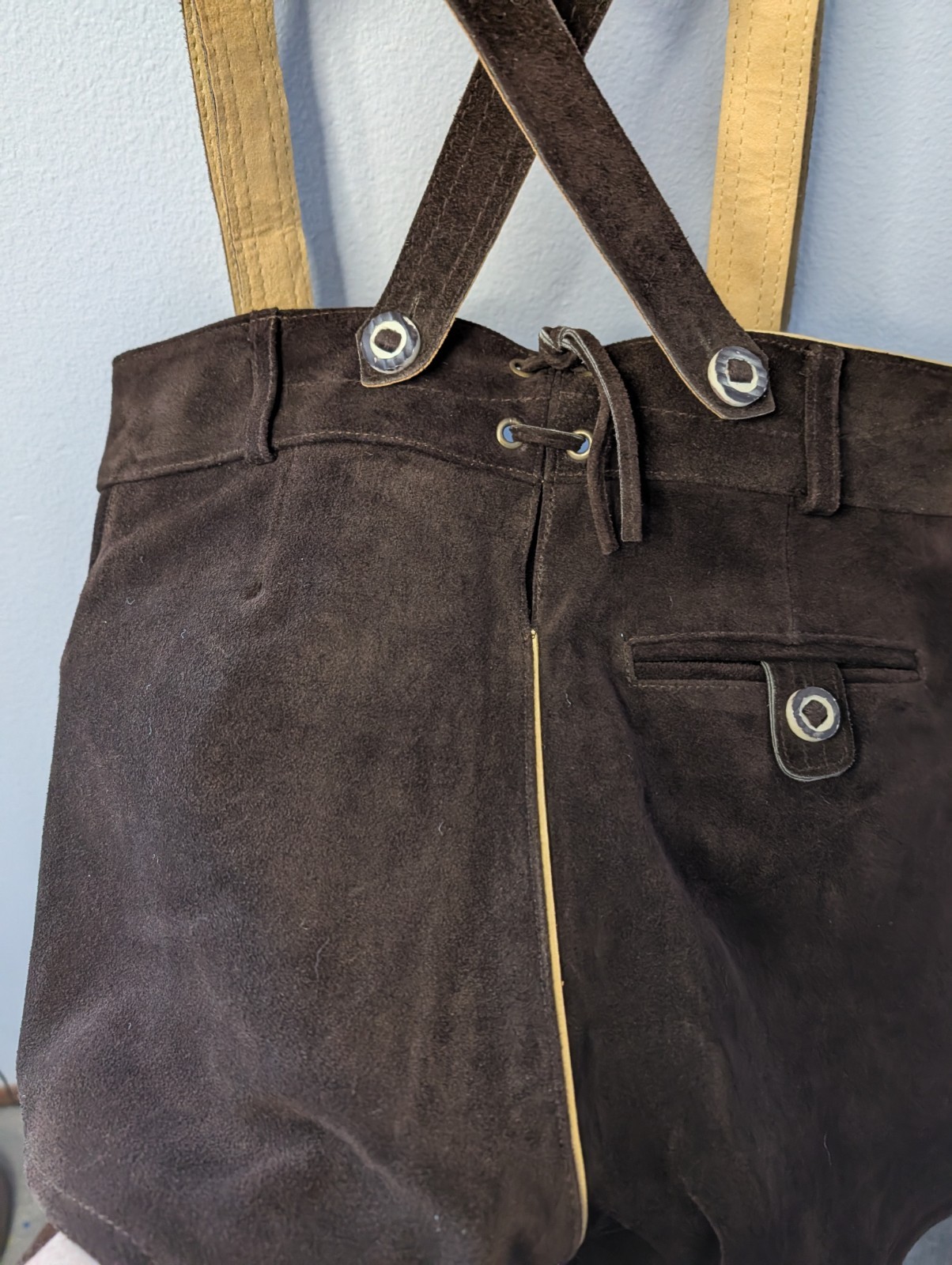 Schöneberger Trachten Lederhosen Shorts Sz 36 Brown Suede Leather Oktoberfest…