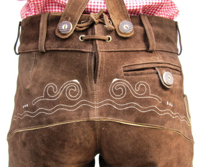 HIRSCHBERGER Trachten Lederhose kurz braun Gr. 46 – 60 Wildleder mit Träger