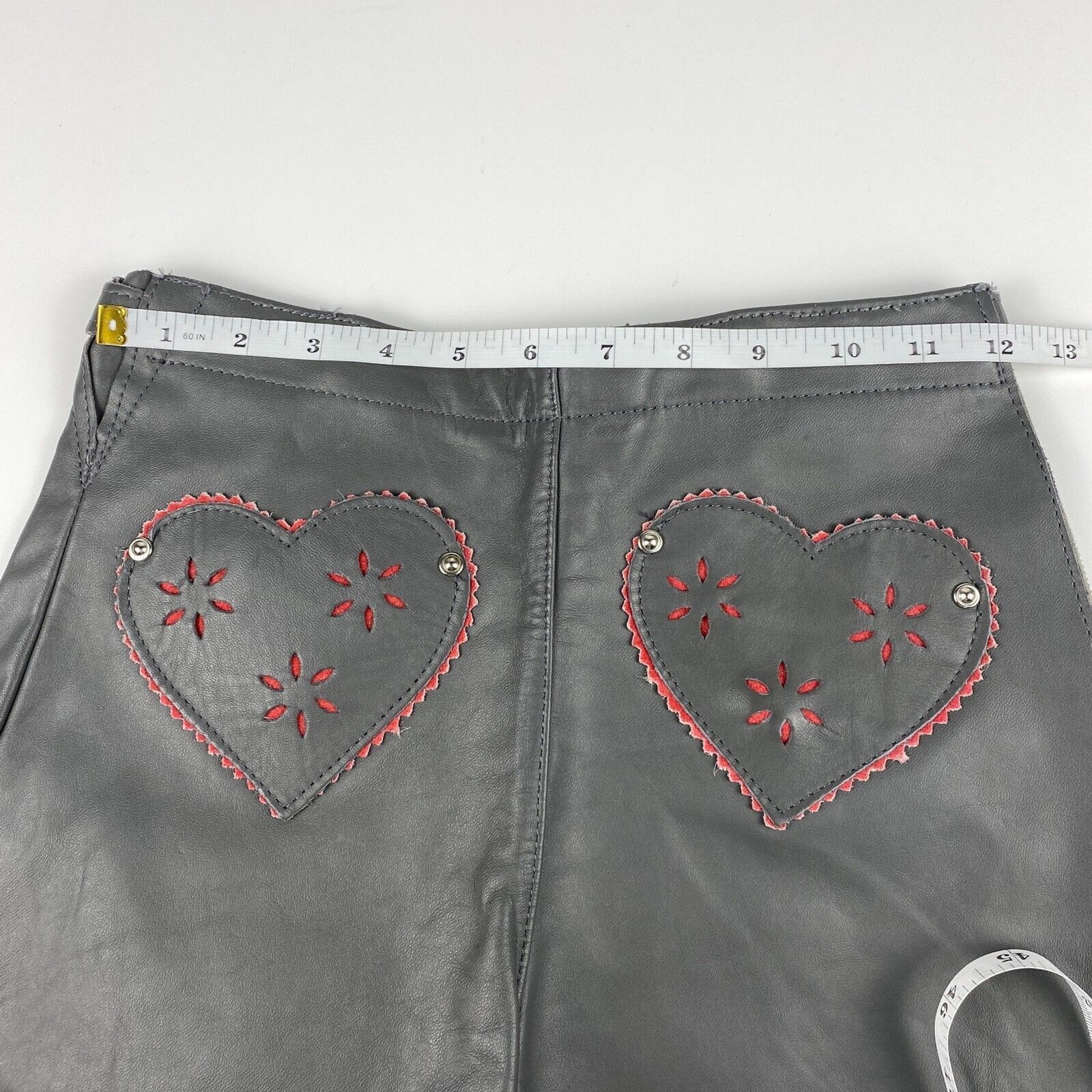 VTG 60s German Lederhosen Child Shorts Authentic Gray Leather Oktoberfest Heart