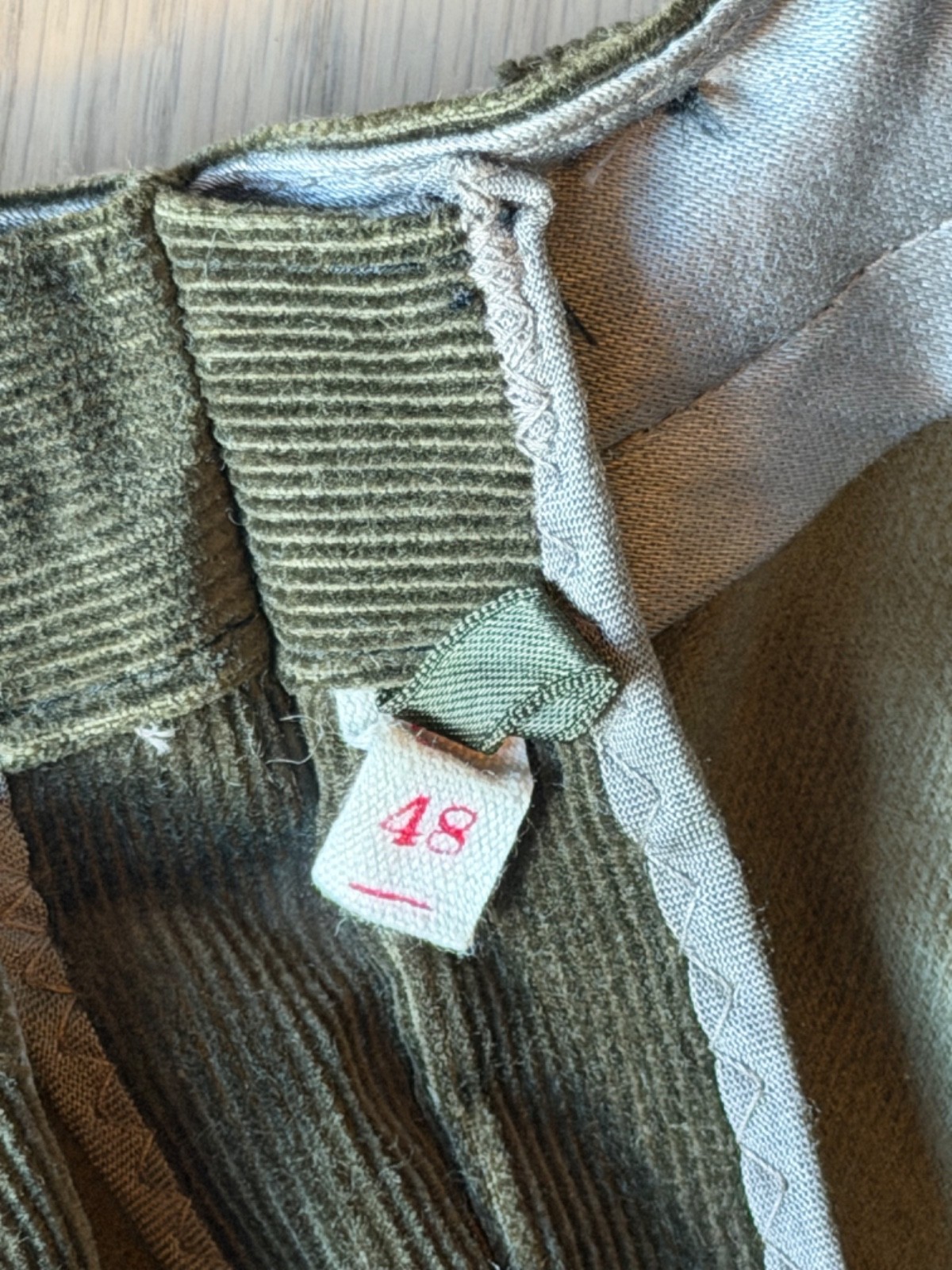 Vintage Unworn – GERMAN Lederhosen Pants, Forest Green Corduroy, Belted, Leather