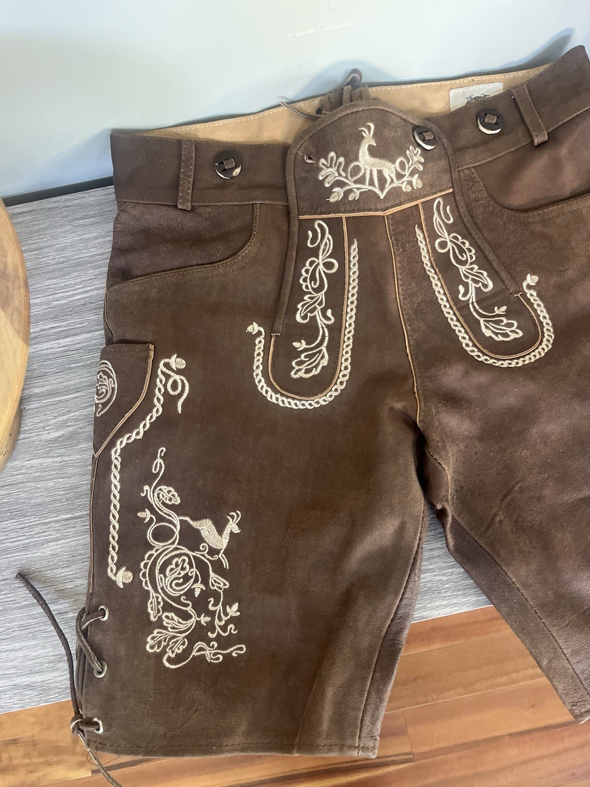 lederhosen men leather shorts With Belt Size 48 100% Genuine Leather