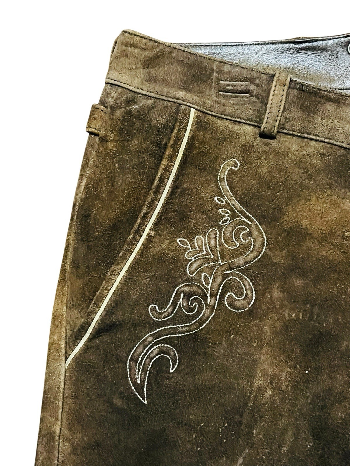 Almsach Mens Lederhosen Pants Brown Leather Oktoberfest Antler Buttons Medium 31