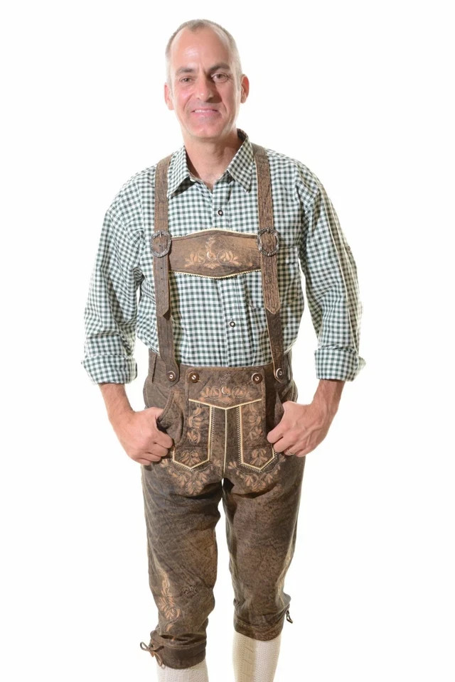 Men’s Lederhosen Oktoberfest Outfit | Suede Leather Bavarian Shorts with Belt