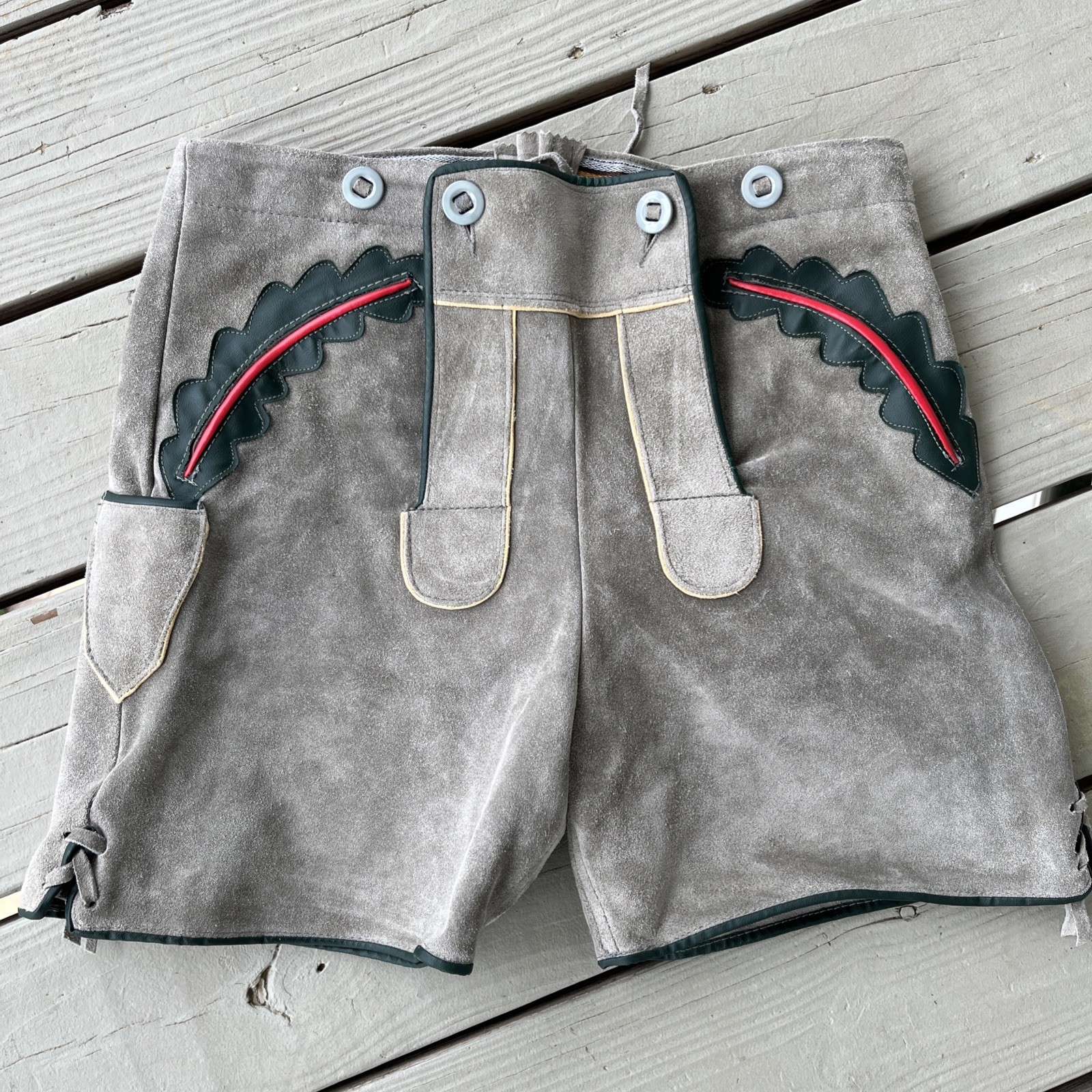 Vintage German Lederhosen Genuine Grey Suede Shorts Oktoberfest 29” Waist