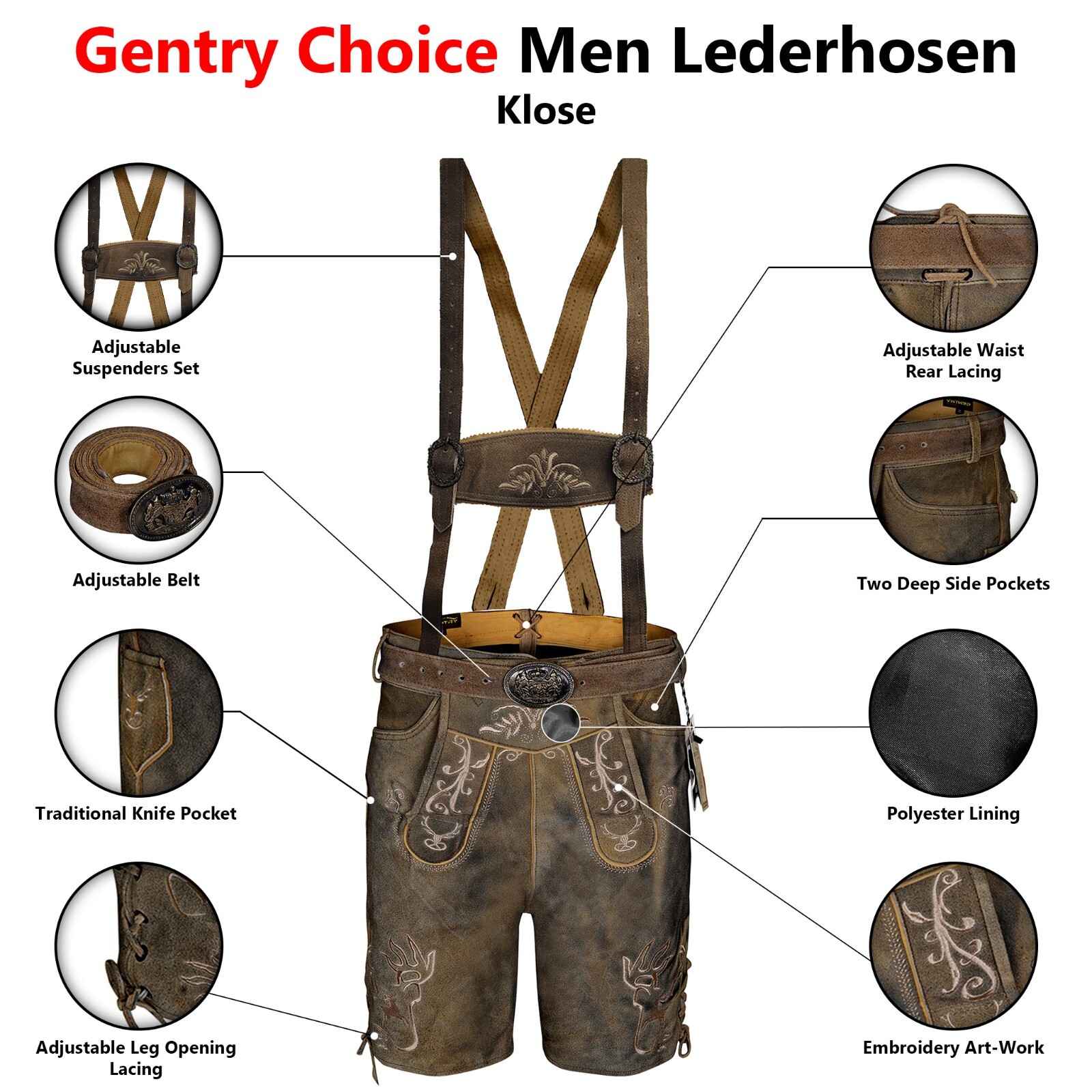 Oktoberfest Men Suede Leather Lederhosen Klose Germen Outfit Bavarain Lederhosen