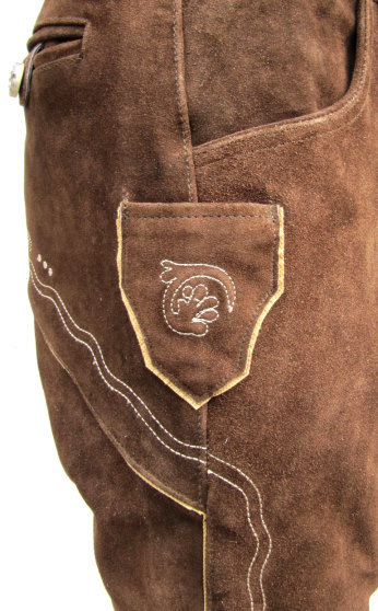 HIRSCHBERGER Trachten Lederhose Kniebund braun Gr. 46 – 72 Wildleder mit Träger