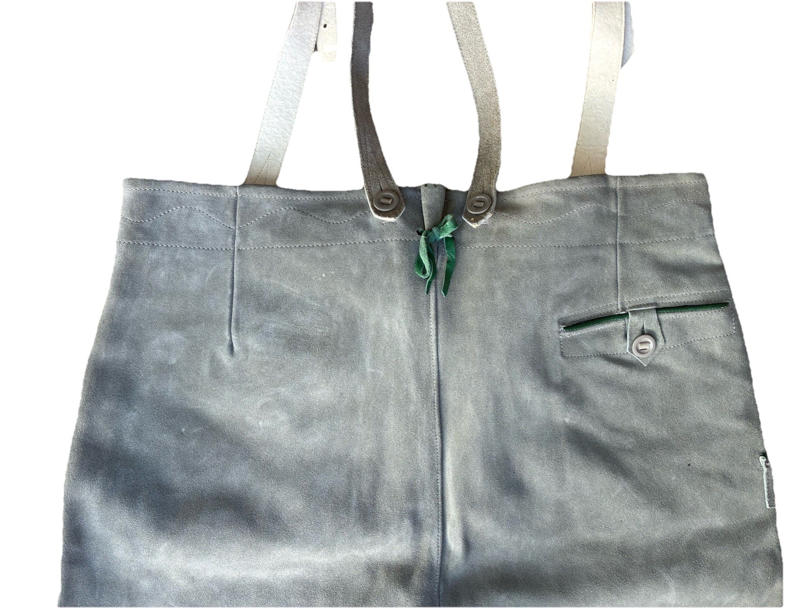 Vintage Lederhosen Men’s Leather Shorts 50 (39 Waist) XL Gray Suede Suspenders