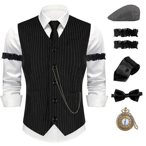 1920s Mens Costume Gatsby Gangster Costume Roaring 20s Small Black&white