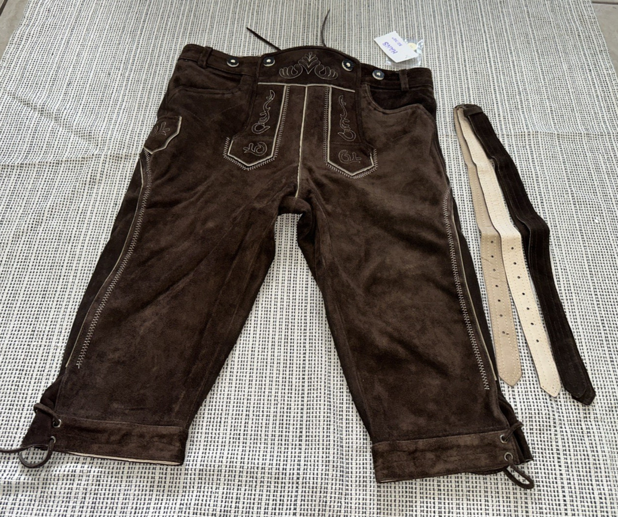Lederhosen4U Brown Suede German Lederhosen Hans Size 52 New