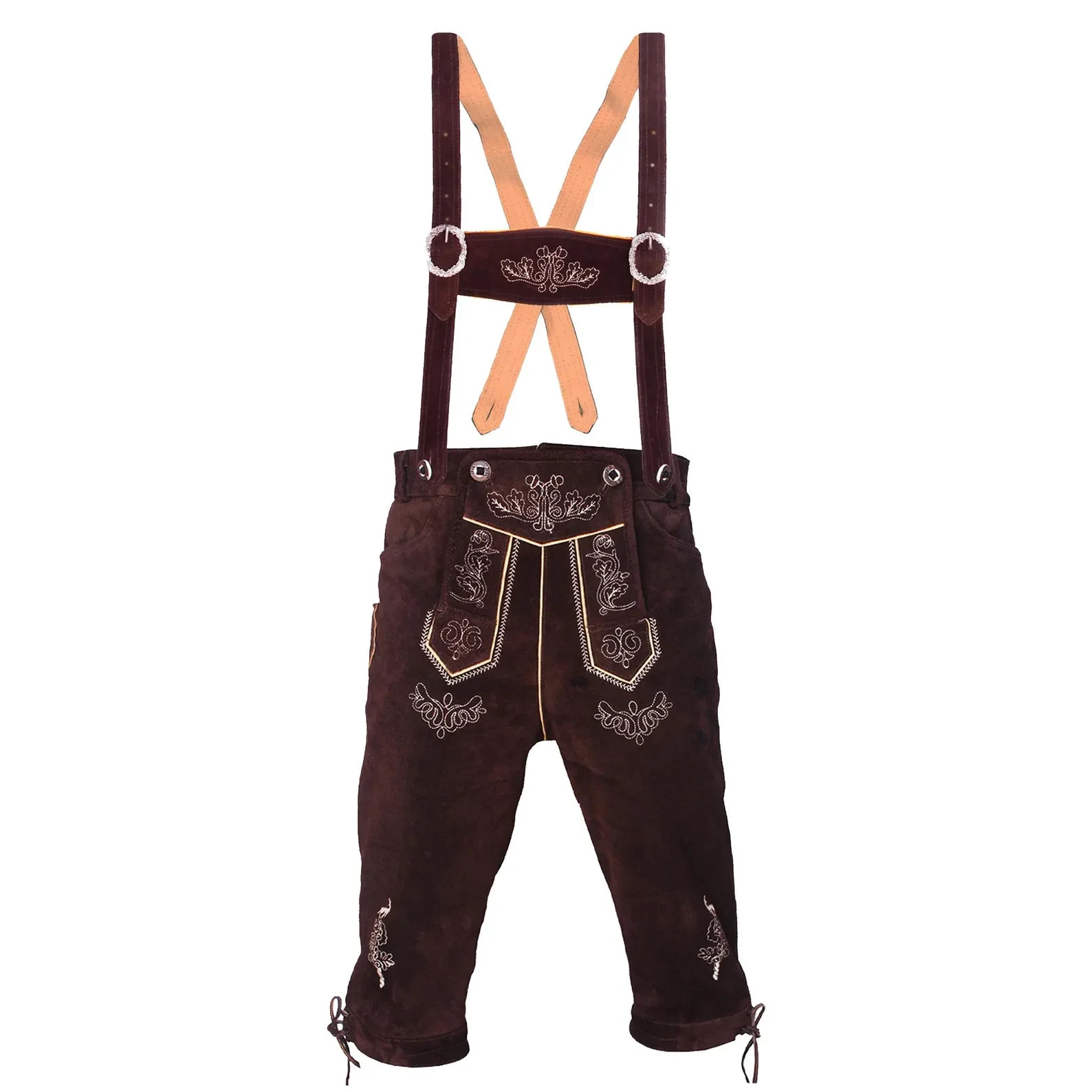 Mens Kniebundhosen Suede Leather Lederhosen Bavarian Trachten Shorts& Suspenders