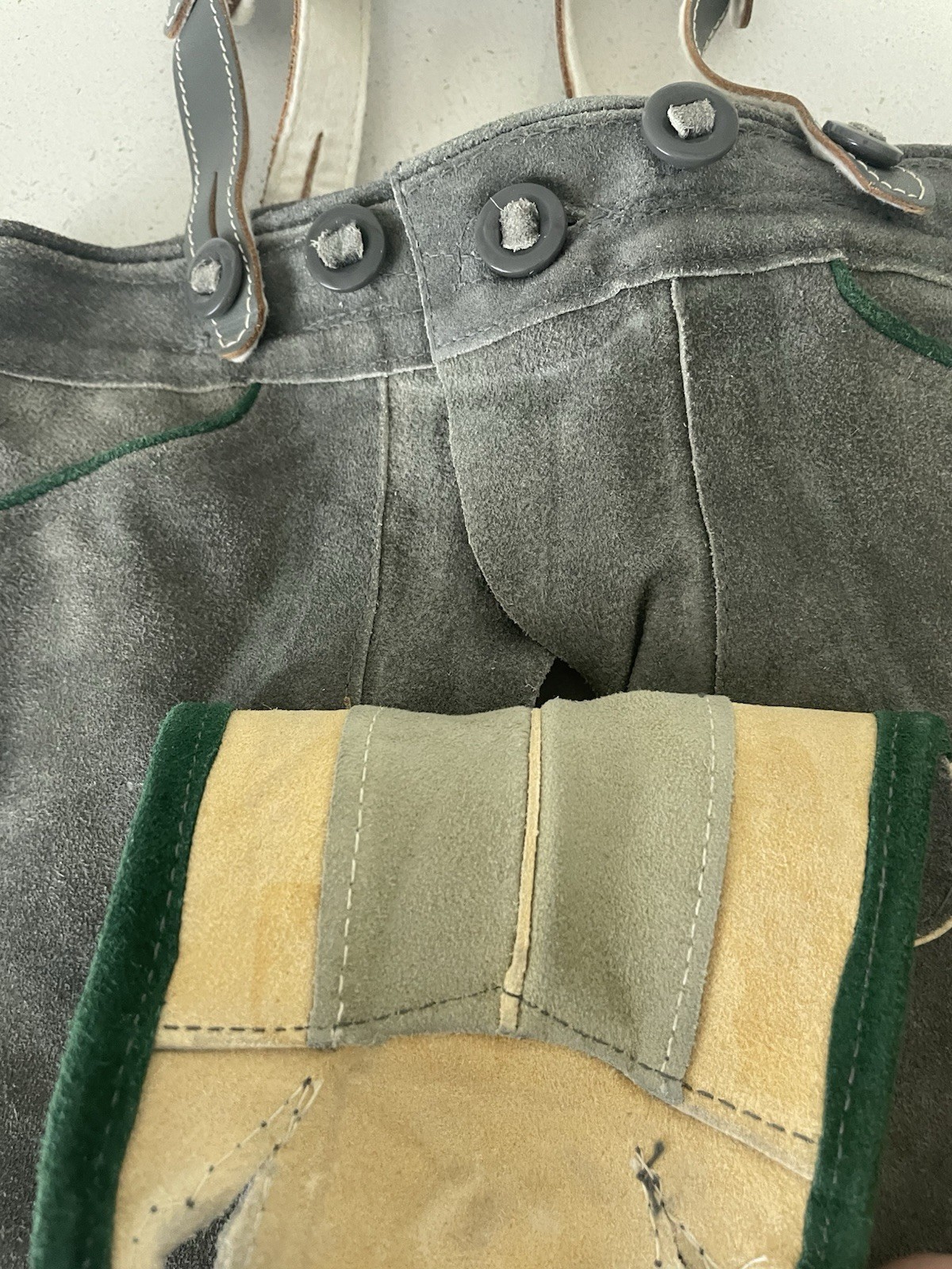 Vintage Authentic Child Lederhosen Suede Shorts With Bib Suspenders 21”Waist