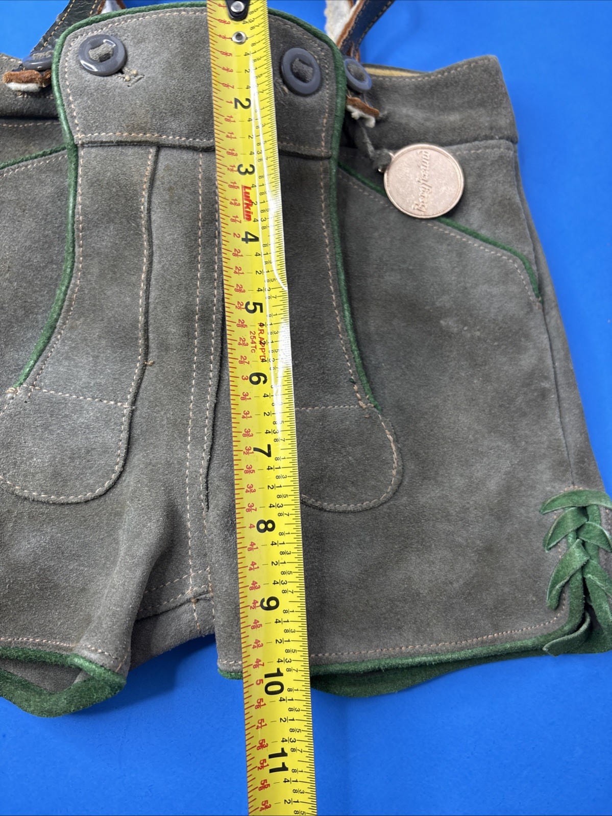 Vintage Bergfreund German Olive Green Suede Shorts Oktoberfest Kids Size 00