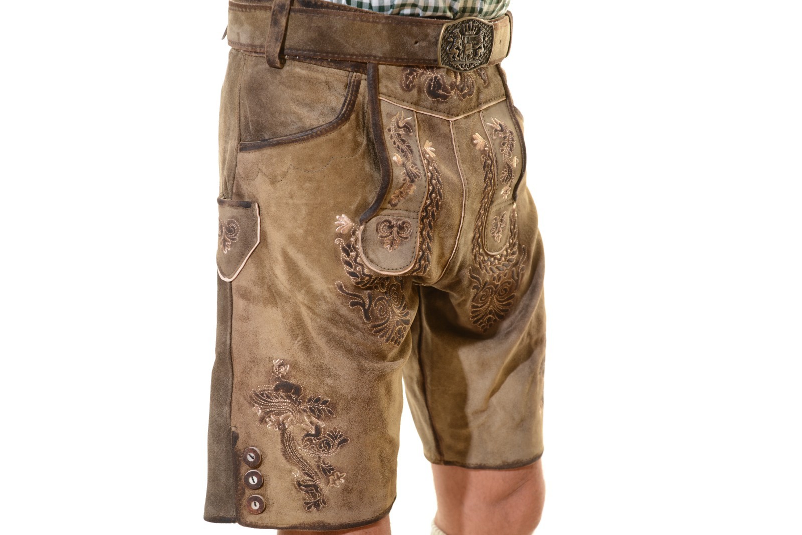 NEW Bavarian Oktoberfest Lederhosen Shorts Antique Brown Leather Tracht #ELK