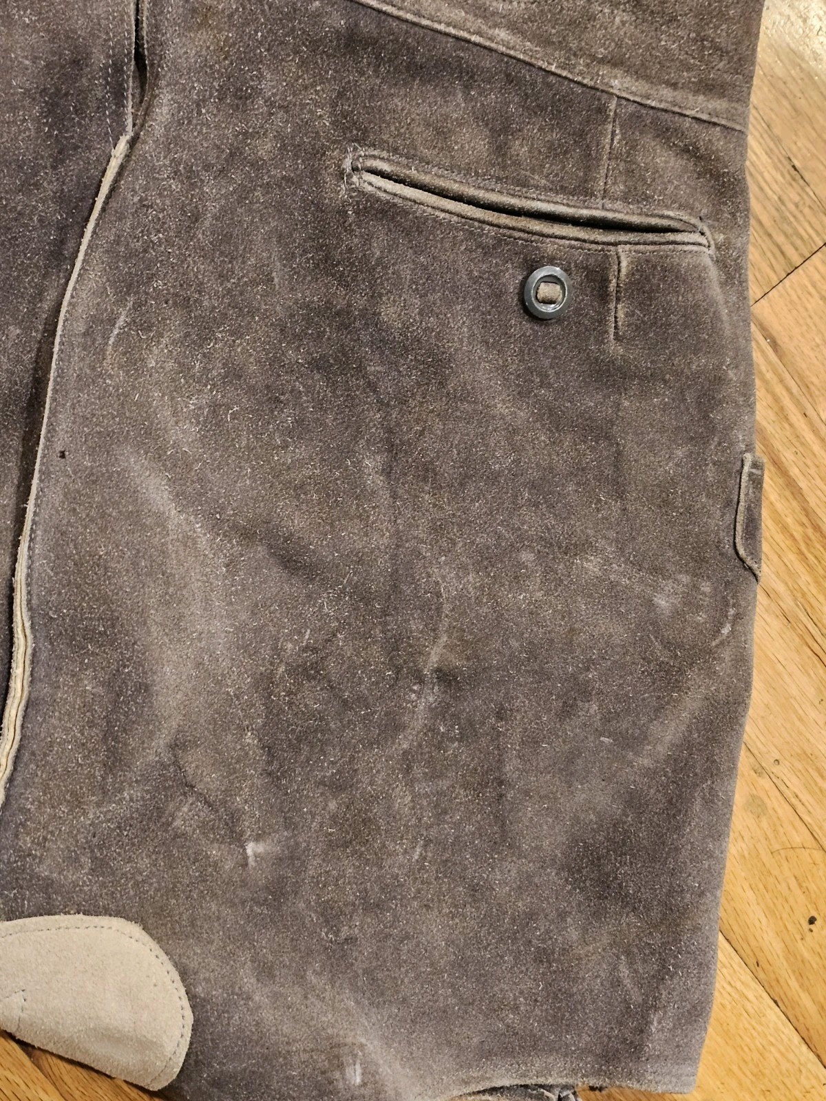 Men’s Vtg Lederhosen Green Gray Leather Shorts Size 42 w Suspenders Oaktoberfest