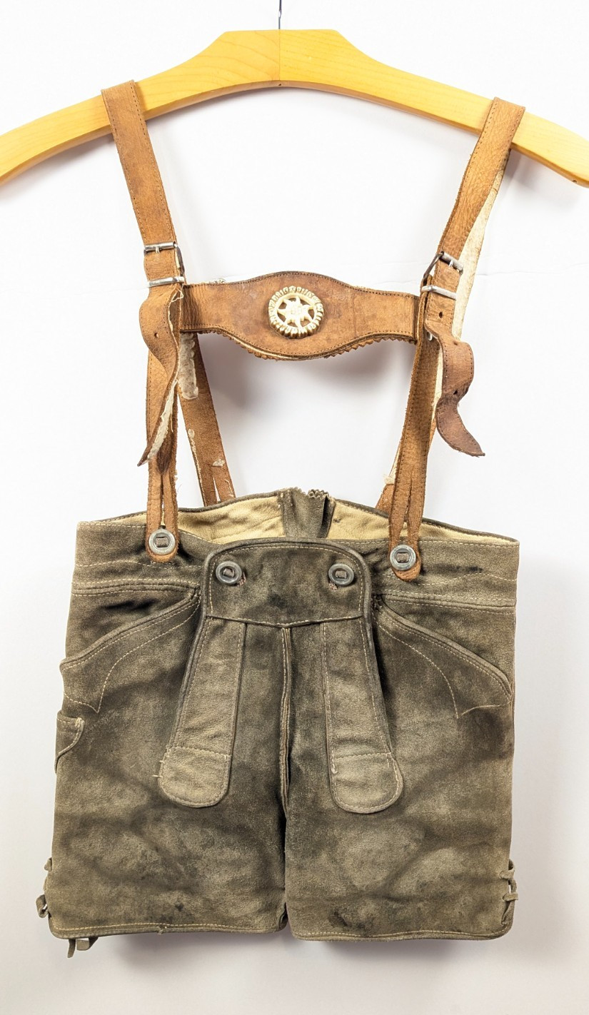 Vintage Children’s German Bavarian Suede Lederhosen Shorts Suspenders Edelweiss