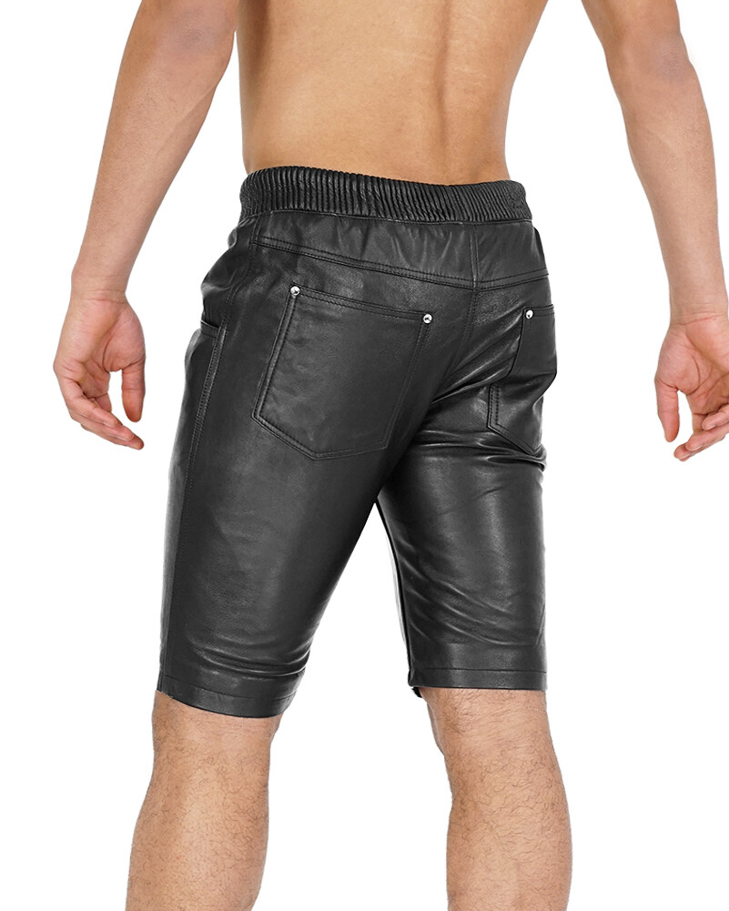 Bockle ® joggers shorts black leather pants leather sweatpants short