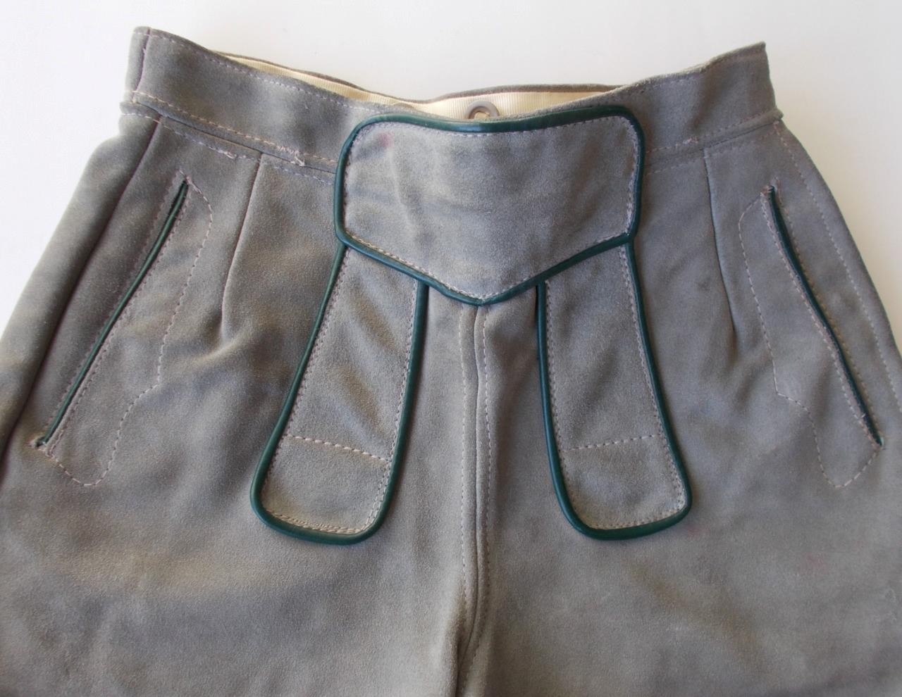 Vintage German Lederhosen Suede Leather SZ 12 Shorts Gray Green Trim Austria