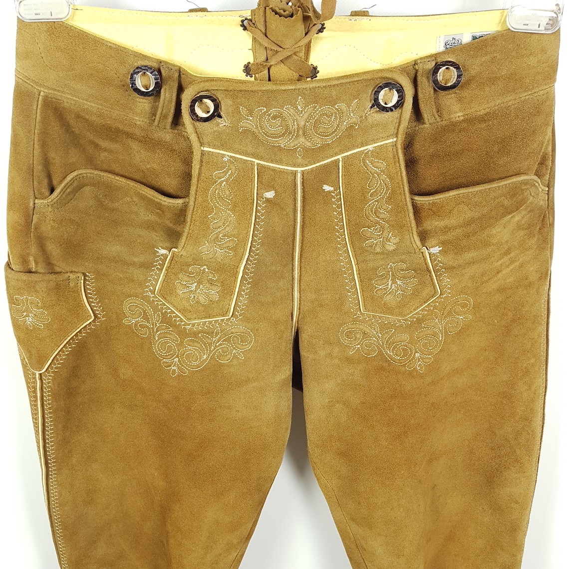 Meindl Lederhosen Mens Size 46 Brown Knee High Suede Pants Embroidered Costume