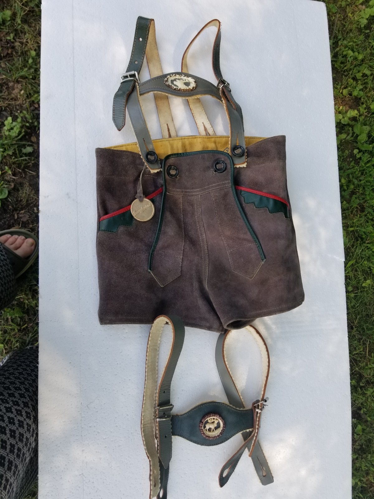 Vintage German Boys Lederhosen Suede Leather Shorts Suspenders Bavarian 1960s