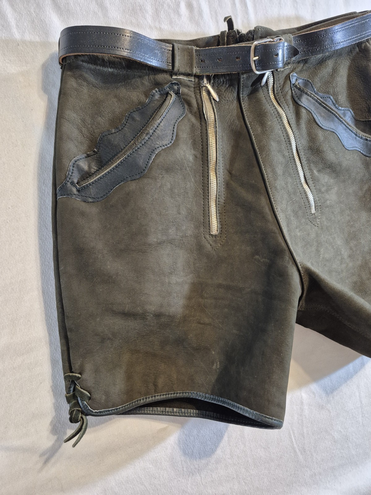 Vintage German Leather Lederhosen Breeches Green Black Octoberfest