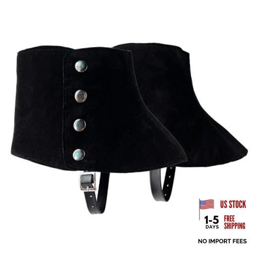 Men’s Gangster Spats 20s Leather Boot Covers for Men Snap Spats Medium Black